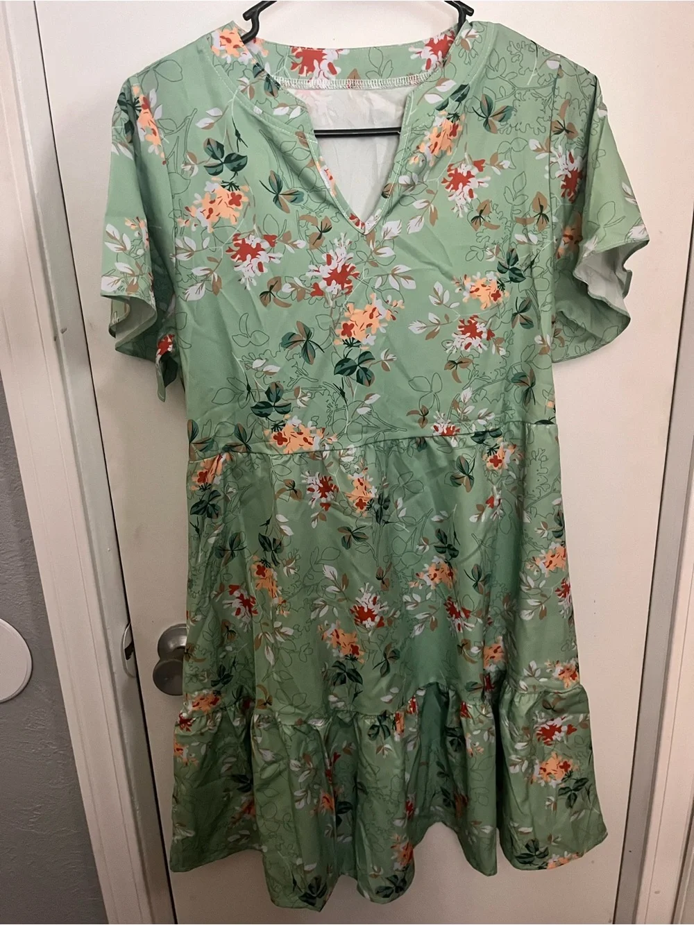 Women's Floral V-Neck Mint Green Dress